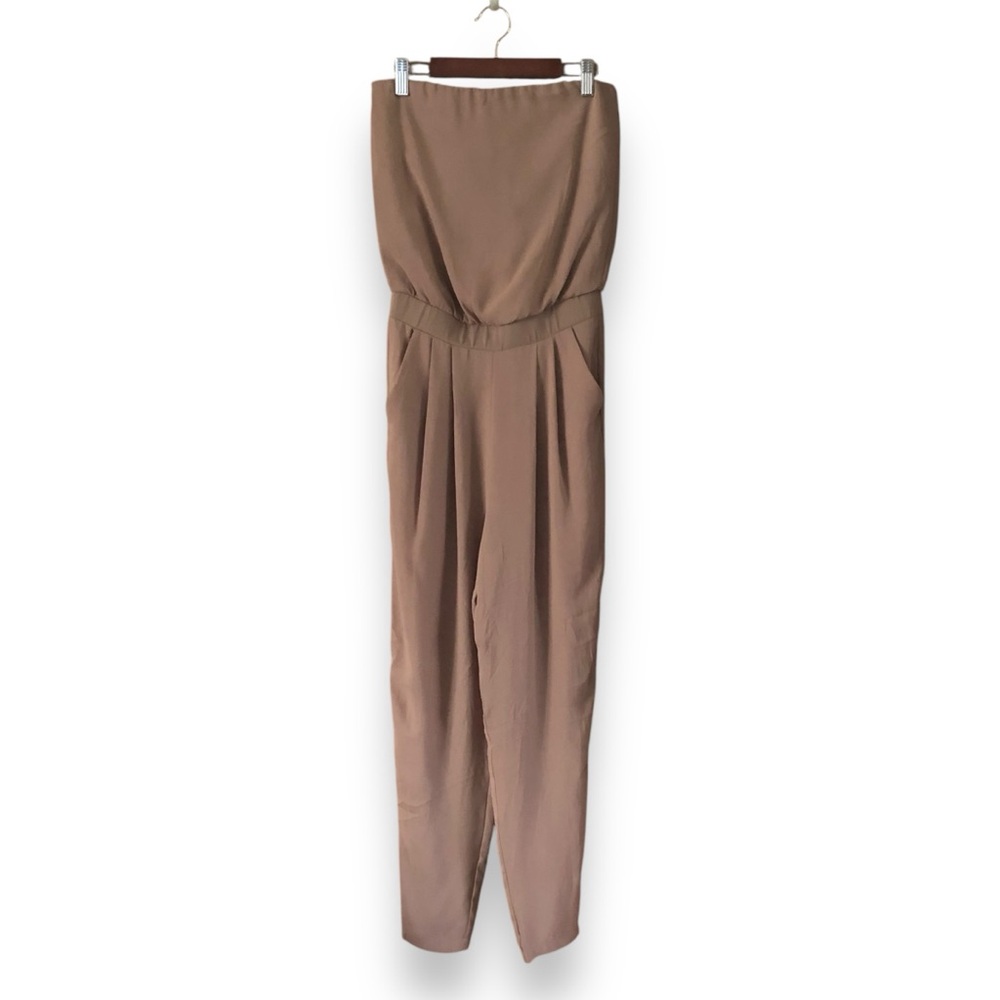 Krisa Strapless Slim Leg Jumpsuit Tan NWT Size XS